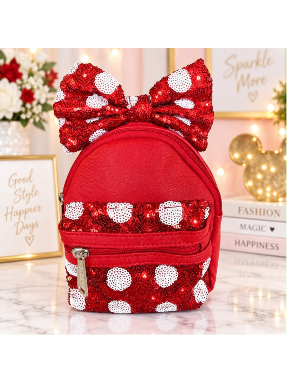 Disney Parks Loungefly Minnie Mouse Red Polka Dot Bow Mini Backpack Wristlet